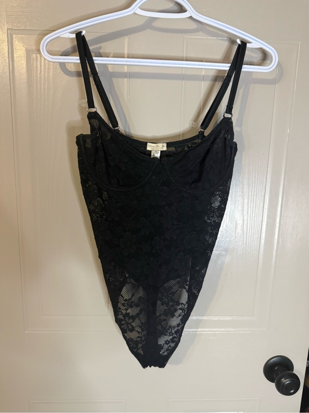 Fleur du Mal Black Bustier Le Stretch Lace Bodysuit with Adjustable Straps Sz M